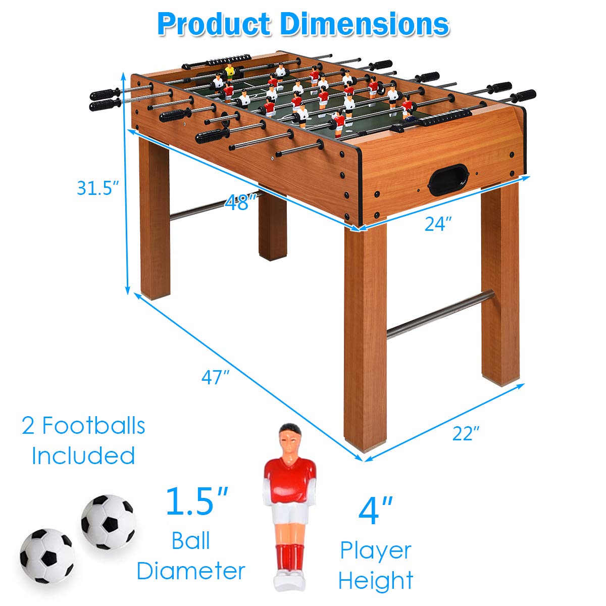 48" Foosball Table, Easy-Assemble Soccer Game Table