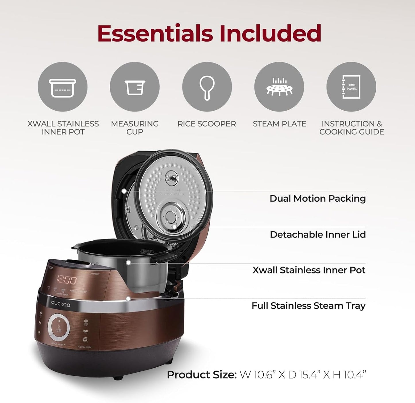 6-Cup (Uncooked) Induction Heating Pressure Rice Cooker | 13 Menu Options, Auto-Clean, Voice Guide,