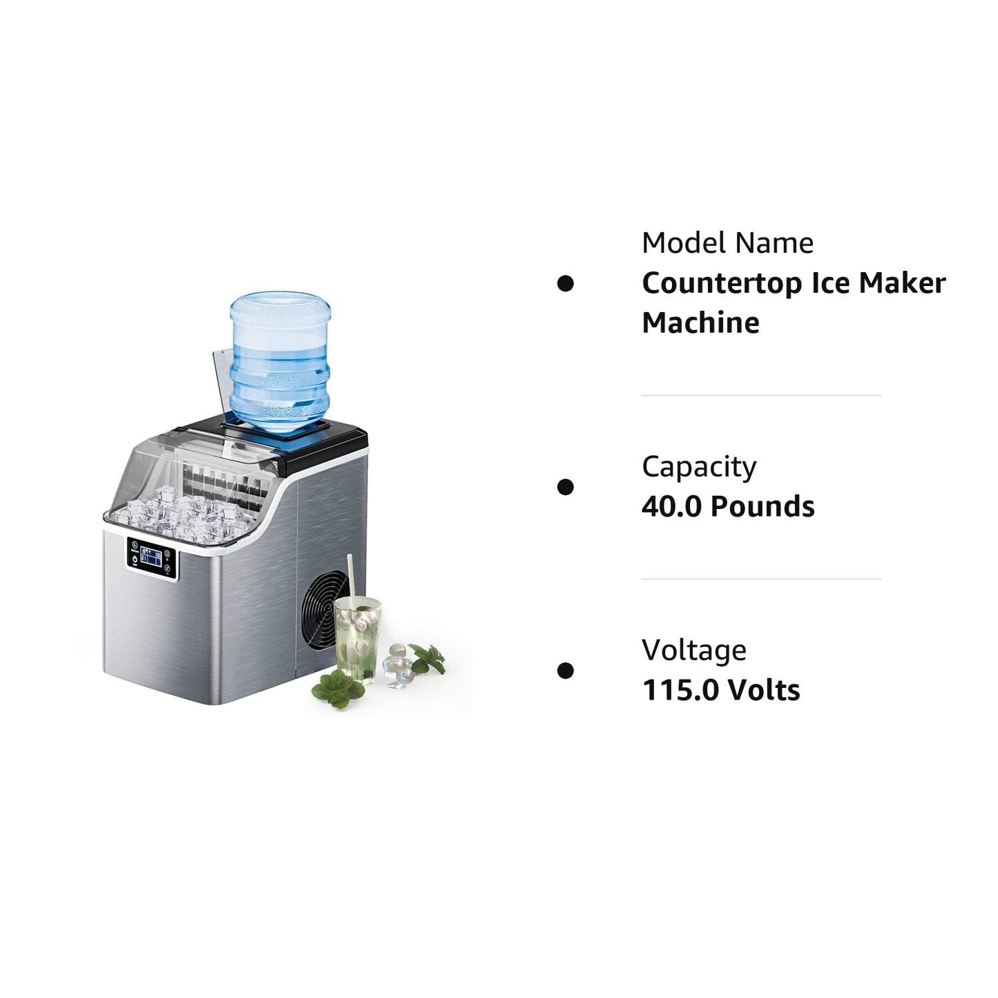 Countertop Ice Maker Machine, 45 Lbs/24H, 24 Pcs/13 Mins, 2 Ways to Add Water
