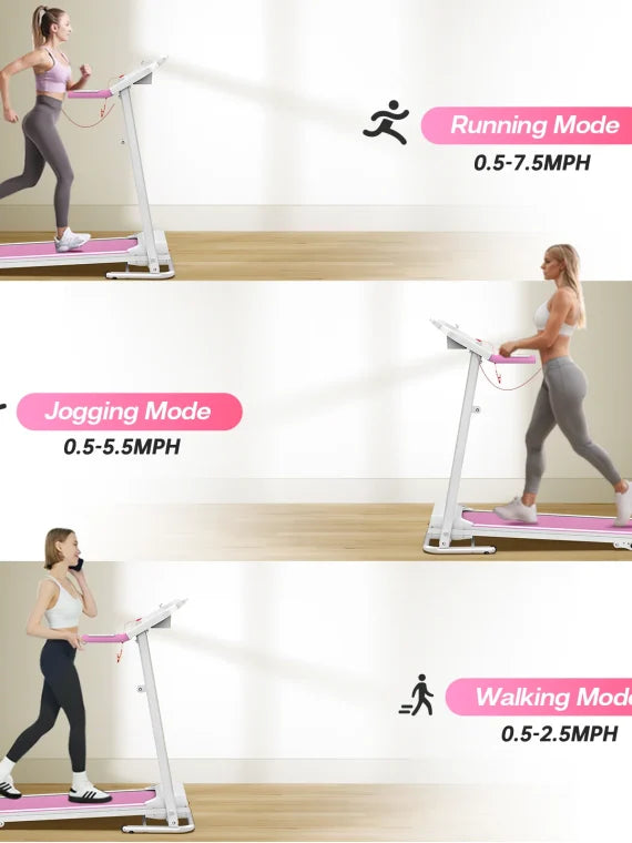 FYC Foldable Treadmills for Home, 2.5 HP, 7.5 MPH, Electric Running Treadmill Quiet Brushless Proform Treadmill for Home Gym, Running Machine with Heart Rate Sensor with LED Display (Pink)