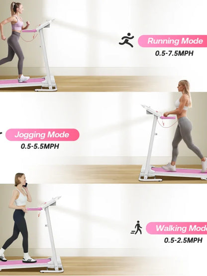 FYC Foldable Treadmills for Home, 2.5 HP, 7.5 MPH, Electric Running Treadmill Quiet Brushless Proform Treadmill for Home Gym, Running Machine with Heart Rate Sensor with LED Display (Pink)