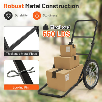 Folding Deer Cart with Polyester Liner, 550 LBS Heavy-Duty Hunting Game Hauler with 20" Rubber Wheels, Ergonomic Handle
