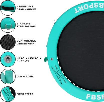 Inflatable Dock Floating Platform, 8ft Inflatable Water Hammock Floating Deck for Lake W/Cupholder, Round Floating Ring Float Ring, Pool Float Raft Lounger Island Platform Pad