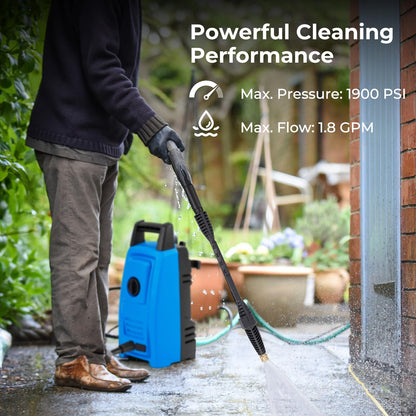 Electric Pressure Washer, 1900 PSI 1.8 GPM High Pressure Power Washer w/ 4 Quick Connect Nozzles