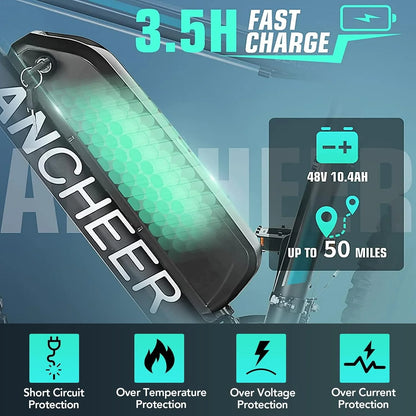 ANCHEER Gladiator 500W 26" Electric Bike for Adults, Electric Mountain Bike with 2.1 Inch eMTB Tire, 48V 10.4Ah Battery, 3H Fast Charge, Shimano 21 Speed, Adults Electric Bicycle