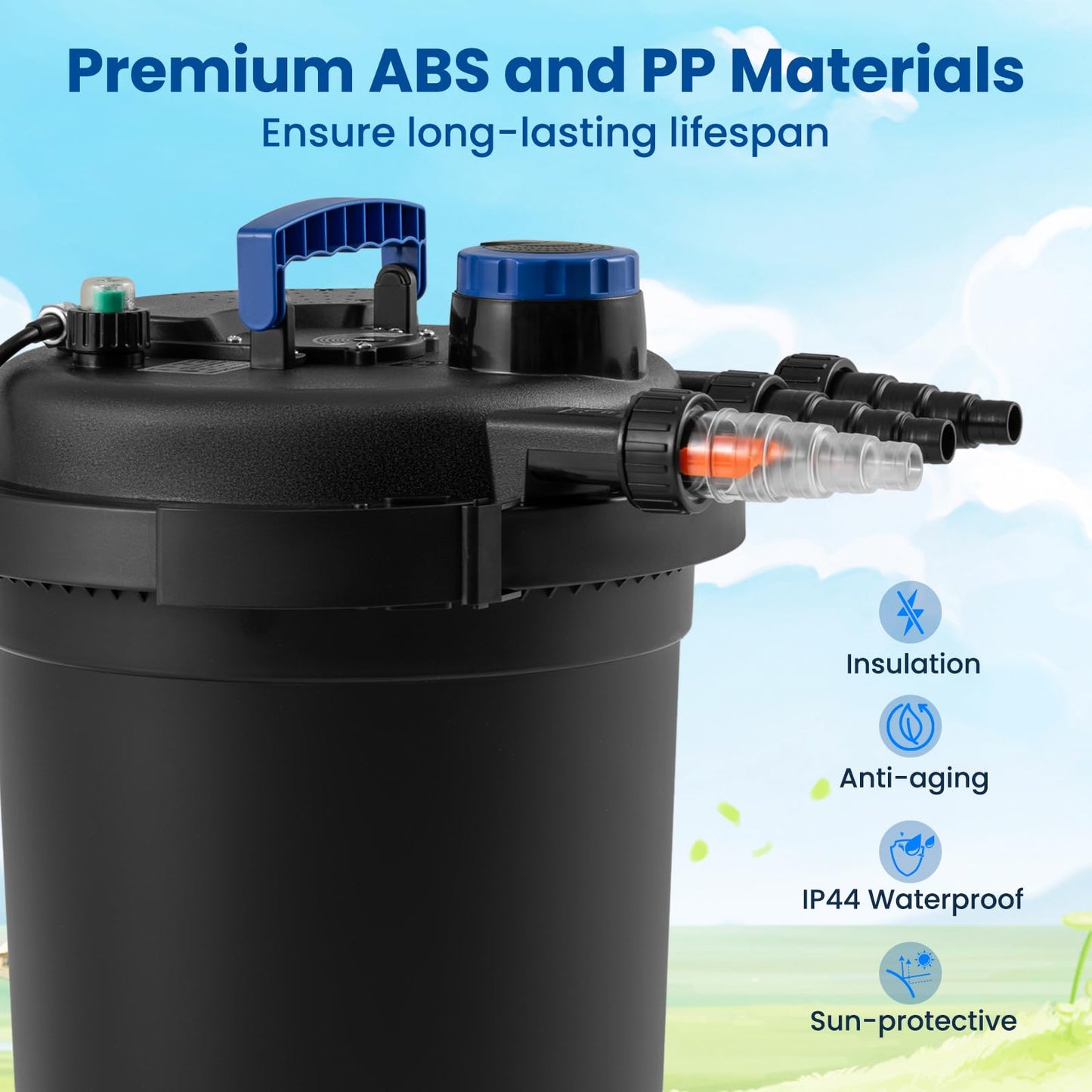 Bio Pressure Pond Filter with 13W UV-C Light, 2642 GPH Pond Filter System with Bio Balls
