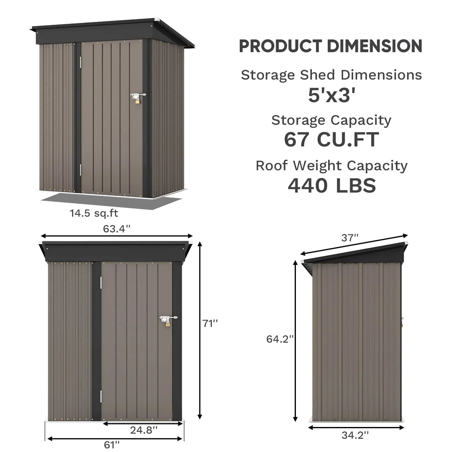 Patiowell 5x3 FT Outdoor Storage Shed for Backyard Garden Patio Lawn