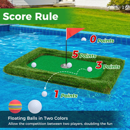 Floating Golf Green for Pool, Chipping Green Mat w/Hitting Mat, Golf Balls, Rectangle, 37.5" x 25.5"