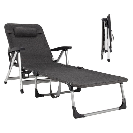Chaise Lounge Chair, Folding Outdoor Patio Lounger with Cup Holder & Detachable Headrest