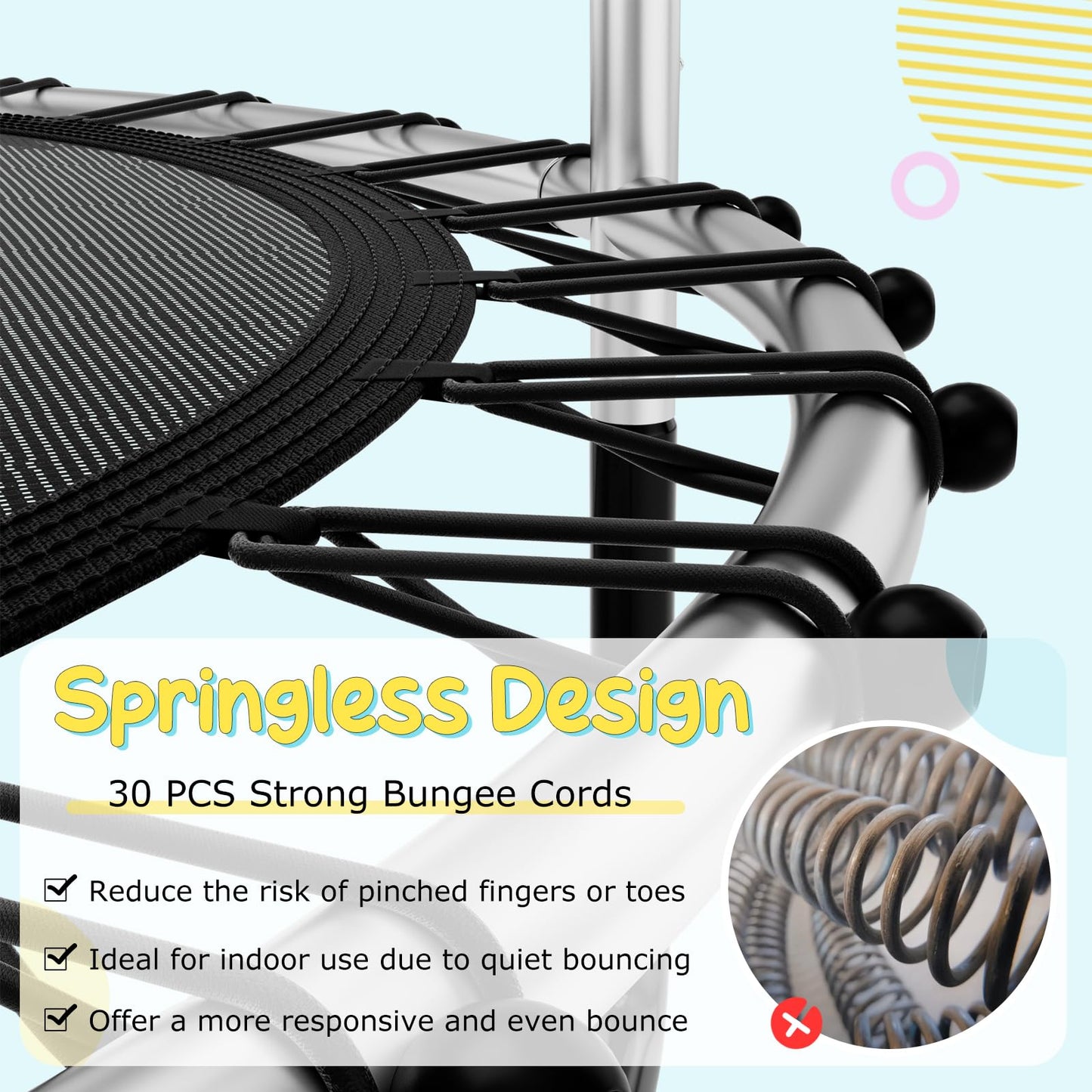 55" Trampoline for Kids, ASTM Approved Toddler Mini Trampoline w/Safety Enclosure Net