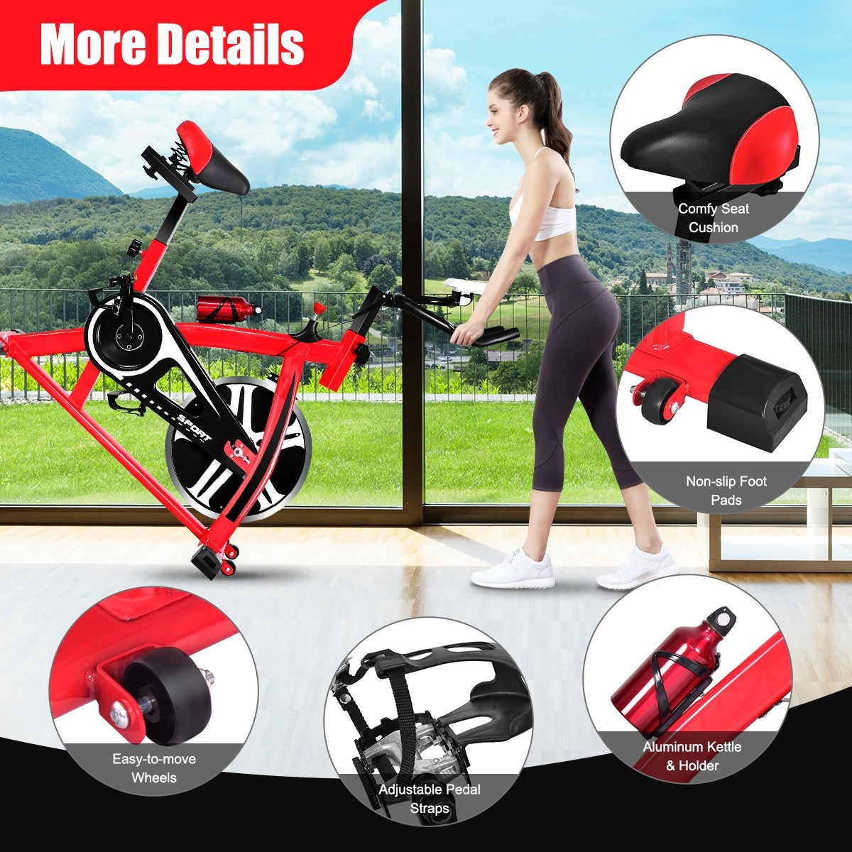 Indoor Cycling Bike, Stationary Bicycle Exercise Bike with Flywhee