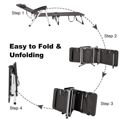 Chaise Lounge Chair, Folding Outdoor Patio Lounger with Cup Holder & Detachable Headrest