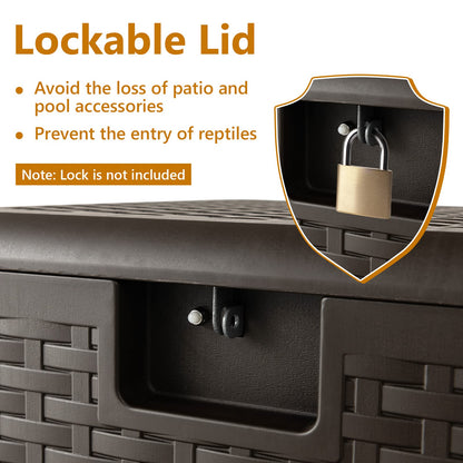 Outdoor Storage Box, 31 73 100 Gallon Waterproof Resin Patio Storage Box with Lockable Lid, Side Handle for Pillows, Cushions