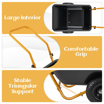 Dual-Wheel Wheelbarrow, Heavy-Duty Garden Utility Cart w/Pneumatic Tires, 330LBS Capacity