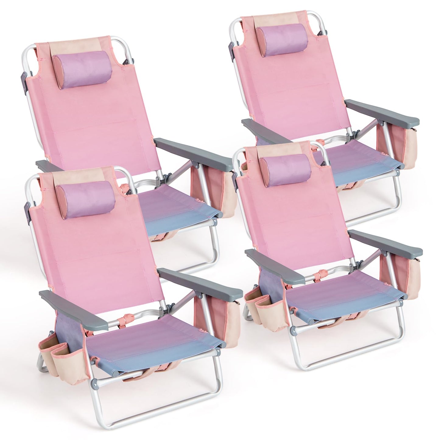 Backpack Beach Chairs, 4 Pcs Portable Camping Chairs with Cool Bag and Cup Holder