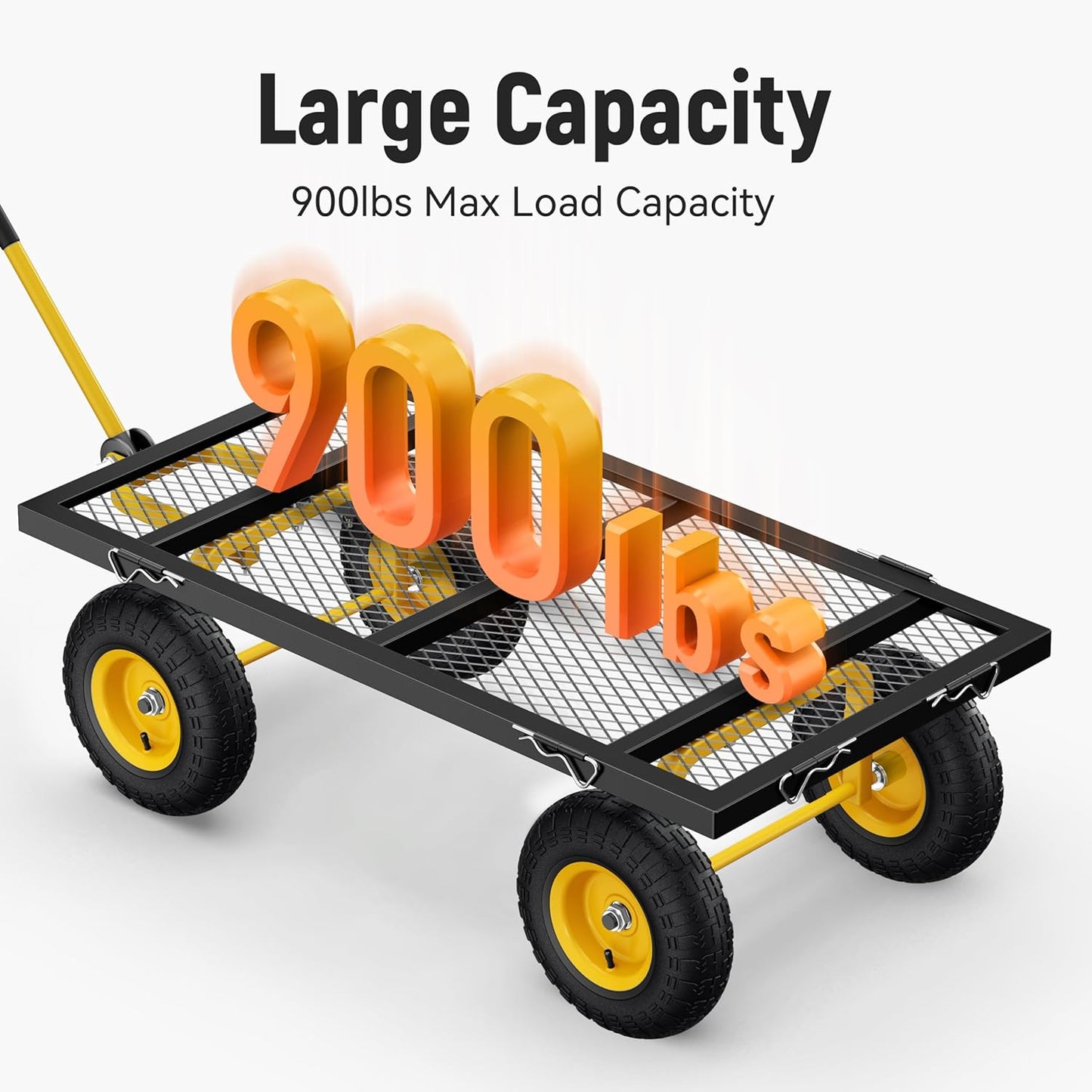 Steel Garden Cart, 2-in-1 1400 lbs Heavy Duty Utility Wagon, with Removable Mesh Sides to Convert into Flatbed, 240?? U-Turn 13" Pneumatic Tires Garden Wagon for Farm Yard Lawn Garden Camping