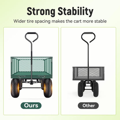 Steel Garden Cart, 2-in-1 1400 lbs Heavy Duty Utility Wagon, with Removable Mesh Sides to Convert into Flatbed, 240?? U-Turn 13" Pneumatic Tires Garden Wagon for Farm Yard Lawn Garden Camping