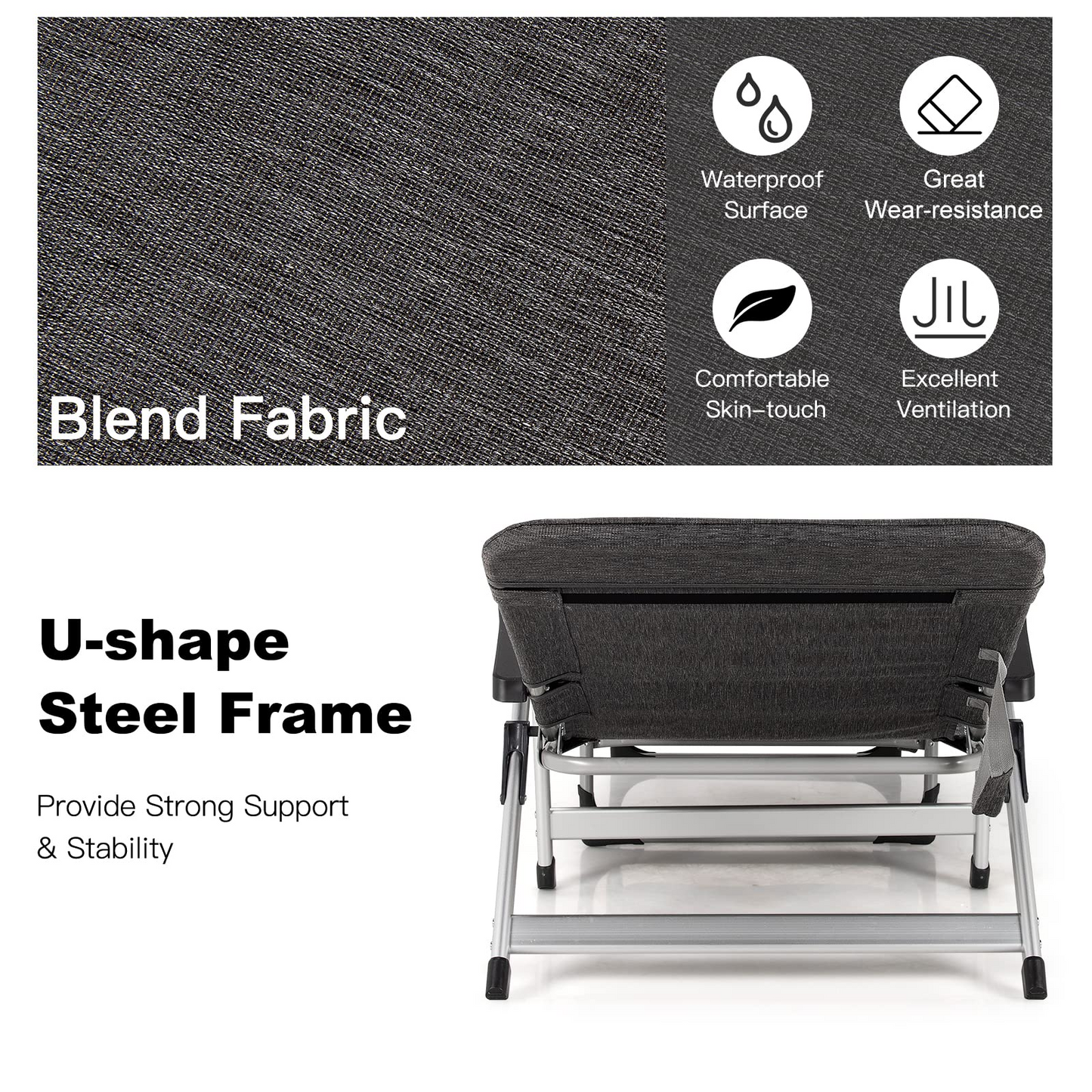 Chaise Lounge Chair, Folding Outdoor Patio Lounger with Cup Holder & Detachable Headrest
