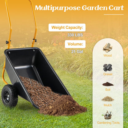 Dual-Wheel Wheelbarrow, Heavy-Duty Garden Utility Cart w/Pneumatic Tires, 330LBS Capacity