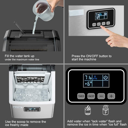 Countertop Ice Maker Machine, Stainless Steel, 48LBS/24H, Self-Clean Function