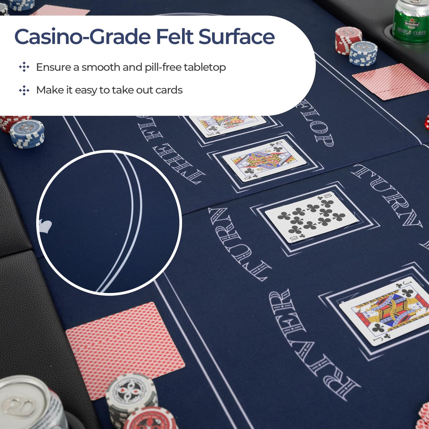 72�?Poker Table Foldable, 8 Players Card Board Game Table w/Deep Metal Cup Holders
