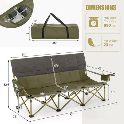 3 Person Camping Chair for Adults, Outdoor Folding Oversized Camping Couch Chair (3-Person Seat)