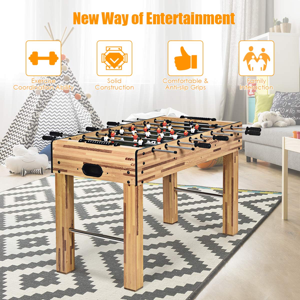 48" Foosball Table, Easy-Assemble Soccer Game Table