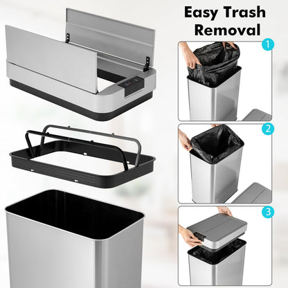 Slim Kitchen Trash Can, 13.2 Gallon Motion Sensor Garbage Bin with Wing Lids, Anti-Fingerprint Touchless Waste Bin