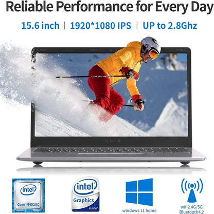 SGIN 15.6Inch Laptop 4GB DDR4 128GB SSD Windows 11 with 4 Core Intel Celeron, Full HD 1920X1080