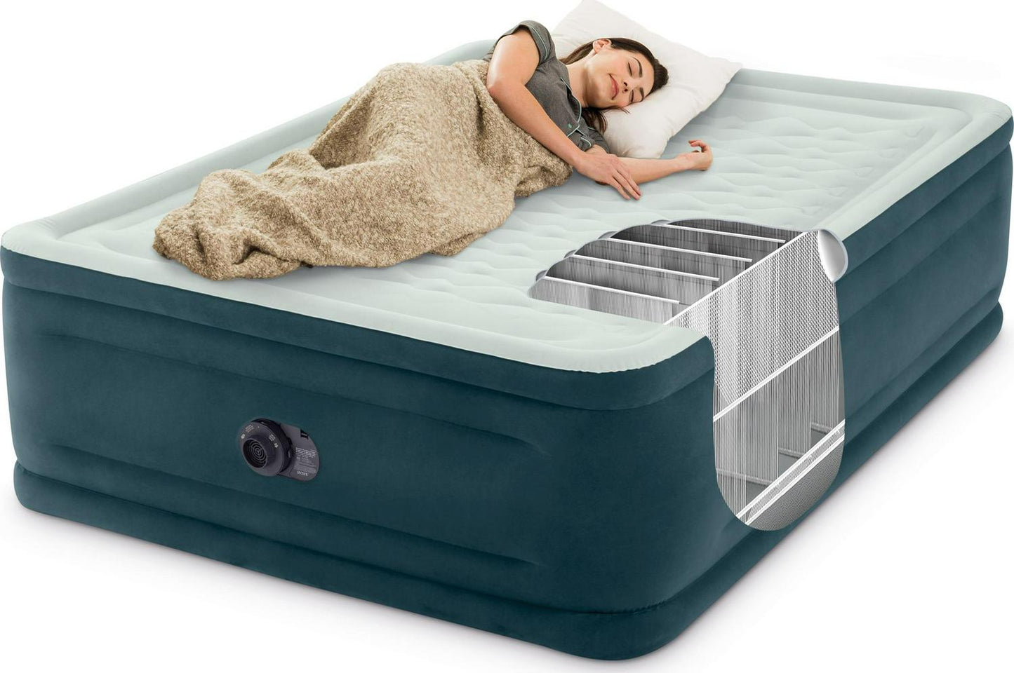 Intex Dura-Beam 24 Pillowtop Air Mattress, with Built-in Pump, Queen