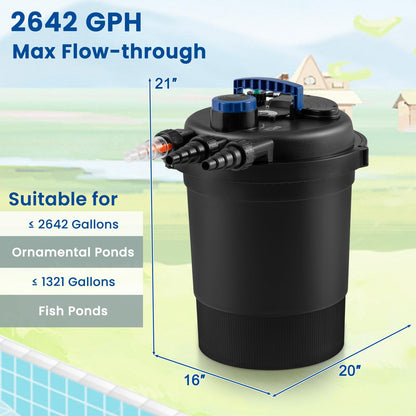 Bio Pressure Pond Filter with 13W UV-C Light, 2642 GPH Pond Filter System with Bio Balls