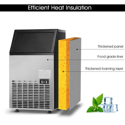 Commercial Home Ice Maker Machine, Built-in Stainless Steel Electric Ice Cube Maker, 33lbs Storage Capacity & Ice Shovel