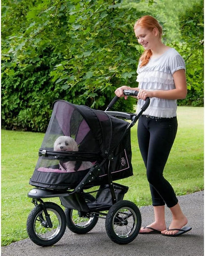 No-Zip NV Pet Stroller for Cats/Dogs, Zipperless Entry, Easy One-Hand Fold, Gel-Filled Tires, Plush Pad + Weather Cover Included, 3 colors