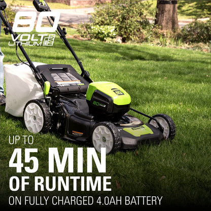 80V Cordless 21′�?Self-Propelled Brushless Lawn Mower | Greenworks