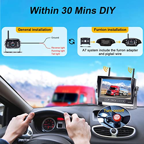 AMTIFO RV Backup Camera Wireless Touch-Key 7-Inch Monitor Split Screen 4 Channels for Campers/5th Wheels