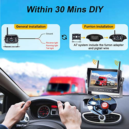 AMTIFO RV Backup Camera Wireless Touch-Key 7-Inch Monitor Split Screen 4 Channels for Campers/5th Wheels
