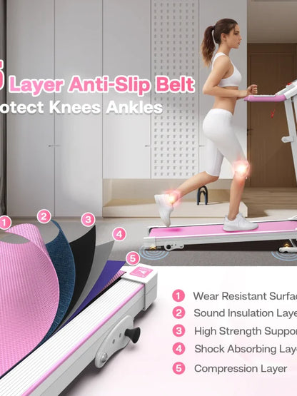 FYC Foldable Treadmills for Home, 2.5 HP, 7.5 MPH, Electric Running Treadmill Quiet Brushless Proform Treadmill for Home Gym, Running Machine with Heart Rate Sensor with LED Display (Pink)