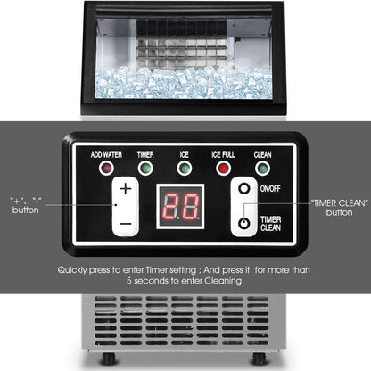 Commercial Home Ice Maker Machine, Built-in Stainless Steel Electric Ice Cube Maker, 33lbs Storage Capacity & Ice Shovel
