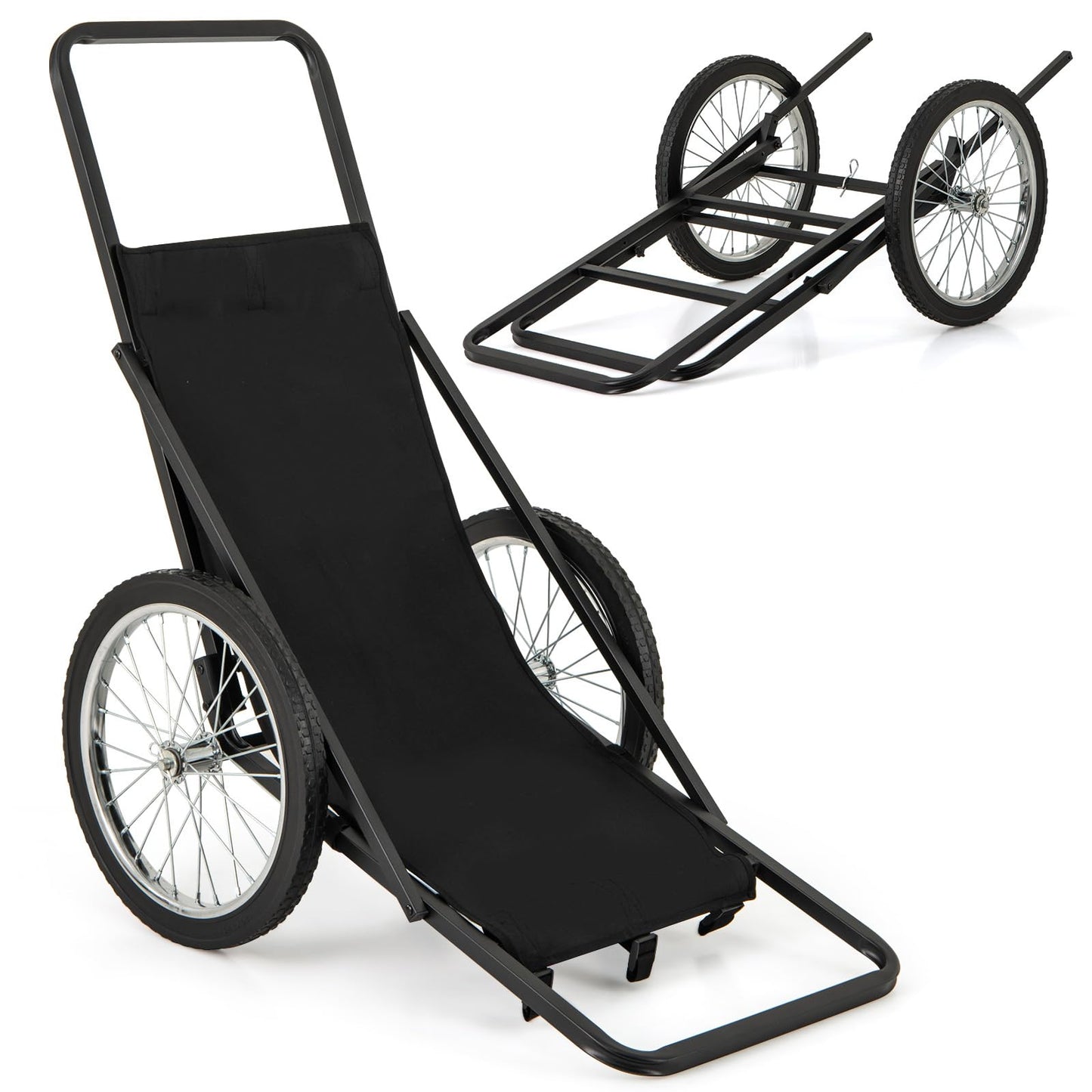 Folding Deer Cart with Polyester Liner, 550 LBS Heavy-Duty Hunting Game Hauler with 20" Rubber Wheels, Ergonomic Handle