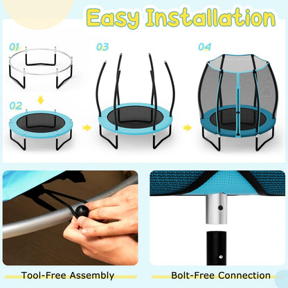 55" Trampoline for Kids, ASTM Approved Toddler Mini Trampoline w/Safety Enclosure Net
