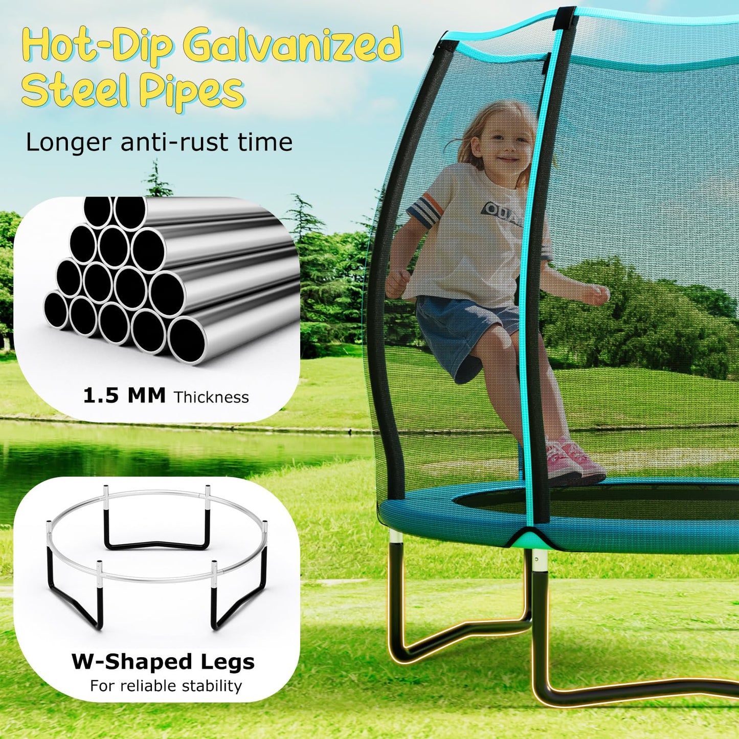 55" Trampoline for Kids, ASTM Approved Toddler Mini Trampoline w/Safety Enclosure Net