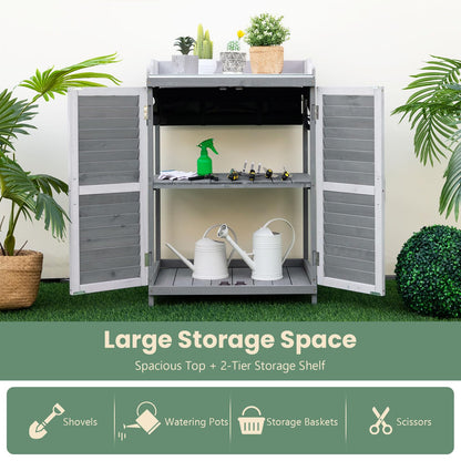 Goplus Outdoor Potting Bench Table, Garden Storage Cabinet w/Metal Tabletop