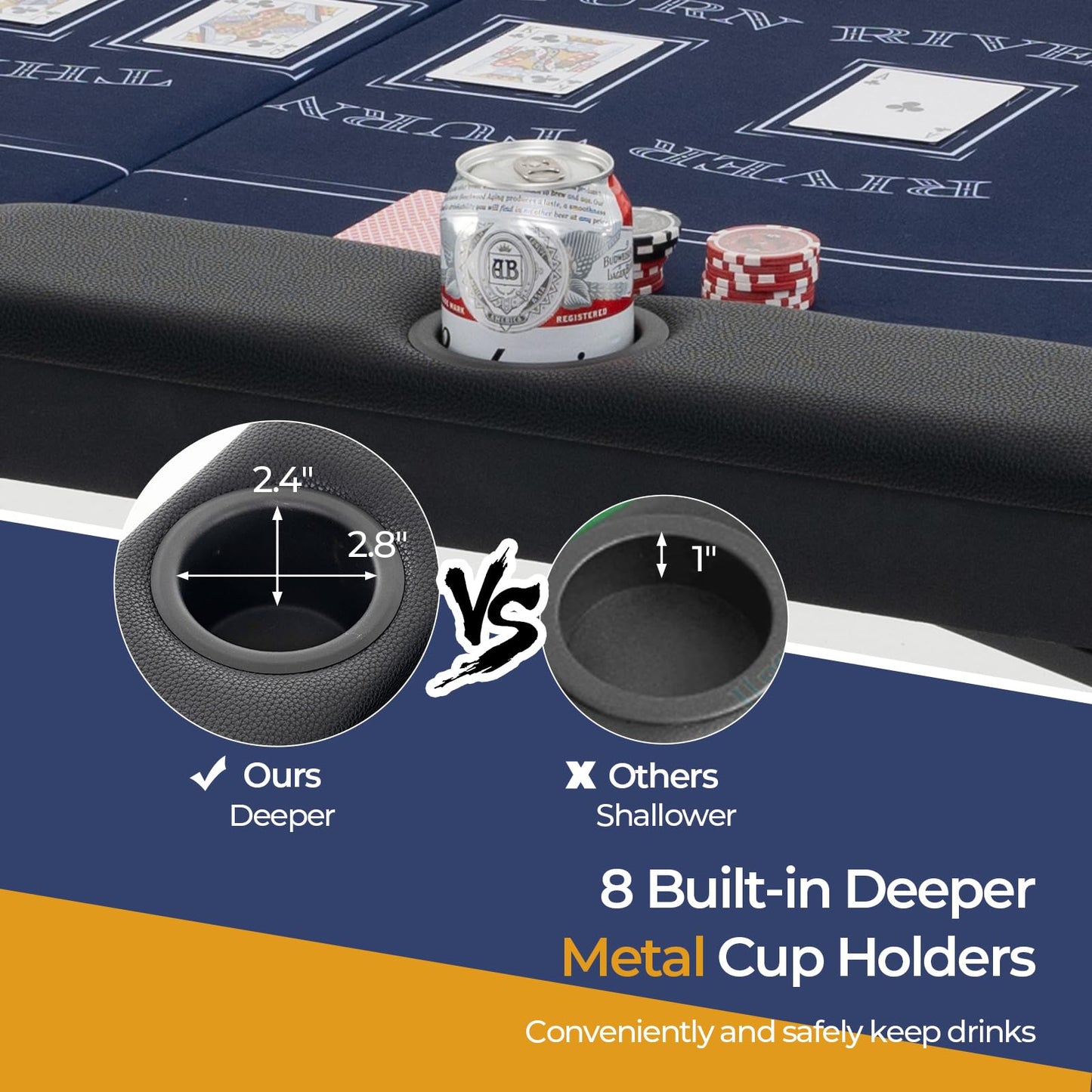 72�?Poker Table Foldable, 8 Players Card Board Game Table w/Deep Metal Cup Holders