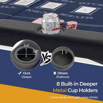 72�?Poker Table Foldable, 8 Players Card Board Game Table w/Deep Metal Cup Holders