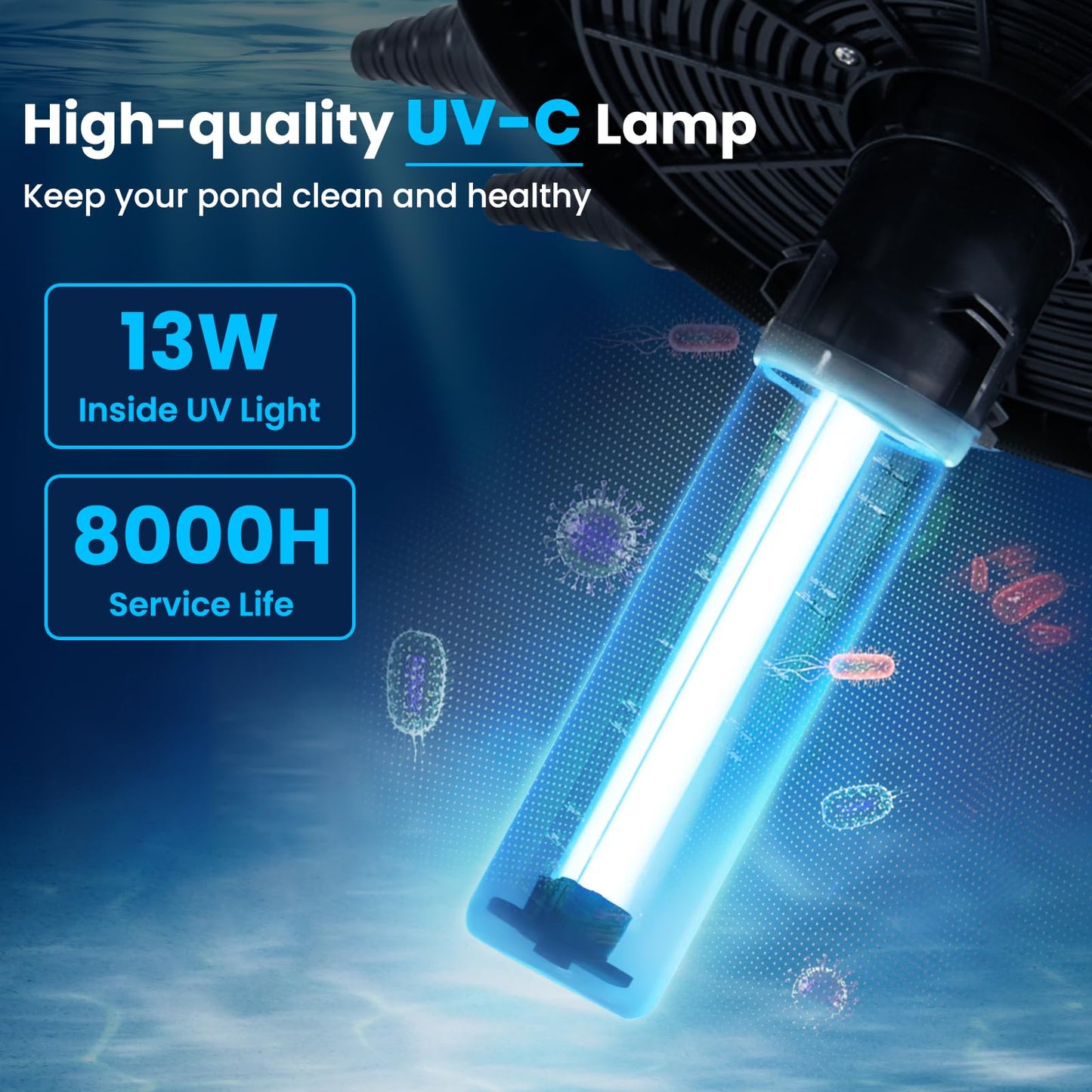 Bio Pressure Pond Filter with 13W UV-C Light, 2642 GPH Pond Filter System with Bio Balls