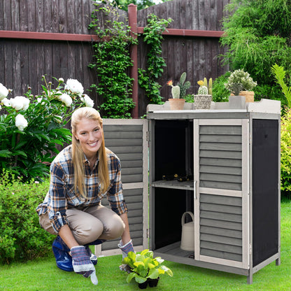 Goplus Outdoor Potting Bench Table, Garden Storage Cabinet w/Metal Tabletop