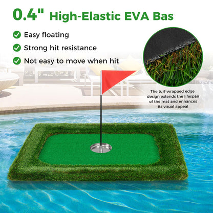 Floating Golf Green for Pool, Chipping Green Mat w/Hitting Mat, Golf Balls, Rectangle, 37.5" x 25.5"