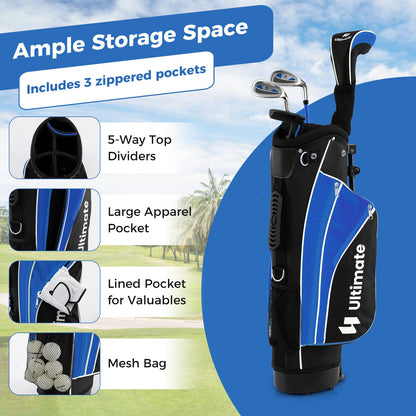 Junior Complete Golf Clubs Set for Kids, Right Hand Golf Clubs w/Stand Bag, Aged 8-10