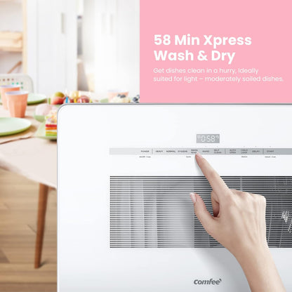 COMFEE' Portable Dishwasher Countertop with 5L Built-in Water Tank, No Hookup Needed, 6 Programs, 360?? Dual Spray, 192?H High-Temp& Air-Dry Function, Mini Dishwasher for RVs, White