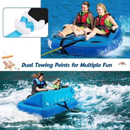 Inflatable Towable Tubes for Boating, 1-2 Person Water Sport Towables for Boat to Pull, Sofa Style Boat Tube with Drainage
